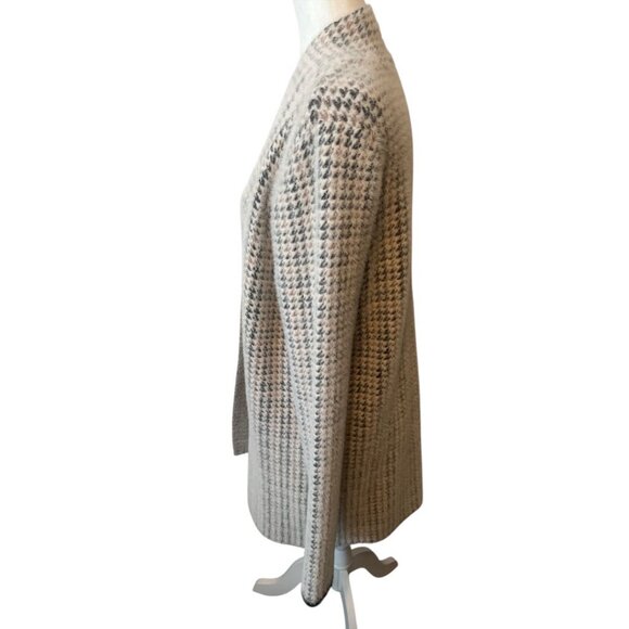 Cyrus Houndstooth Ivory Black Open Front Nylon Blend Long Sleeve Cardigan Large - Picture 4 of 11